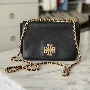 Tory Burch Britten Black Crossbody Bag with Gold Chain